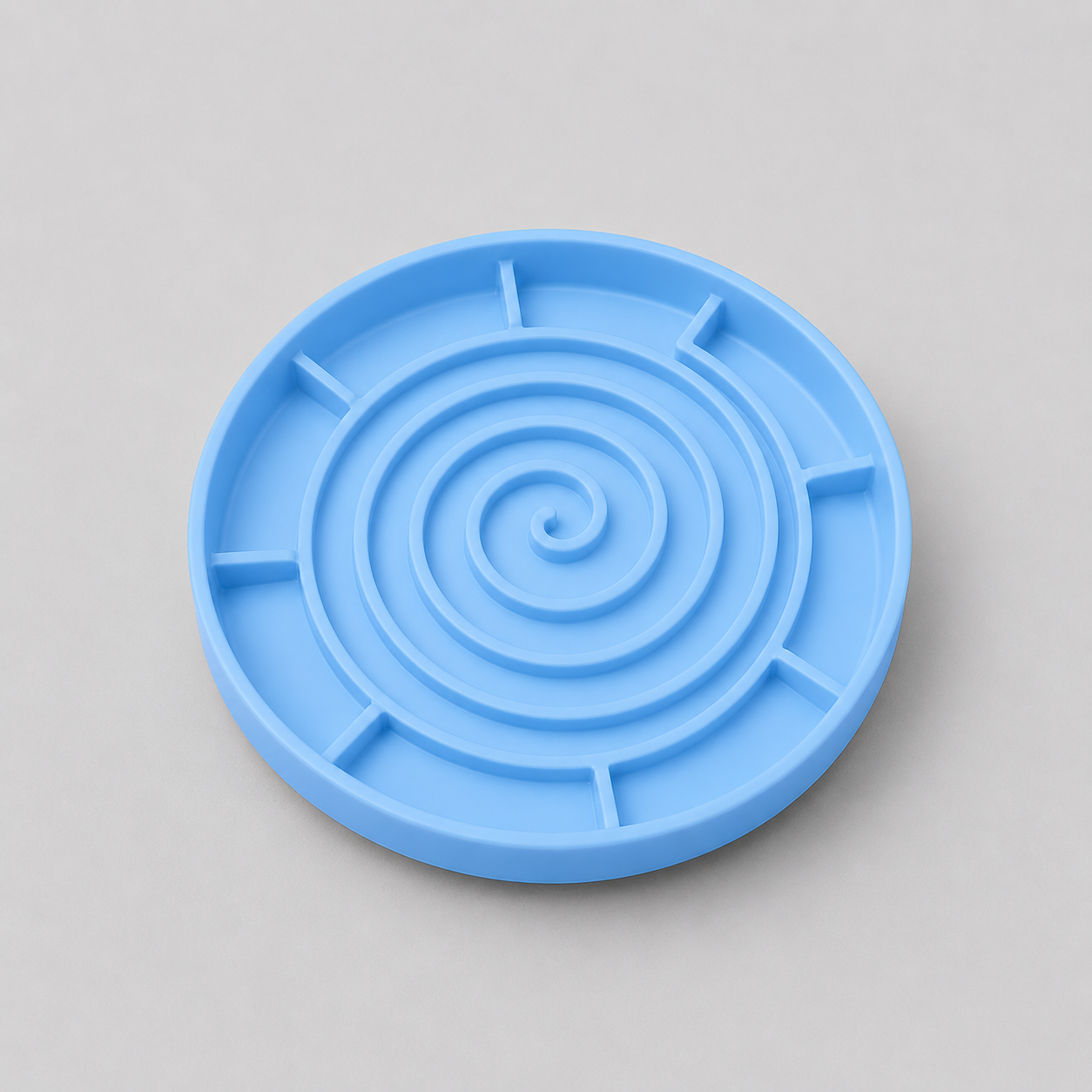 Sky Blue silicone slow feeder dog bowl on a light grey background