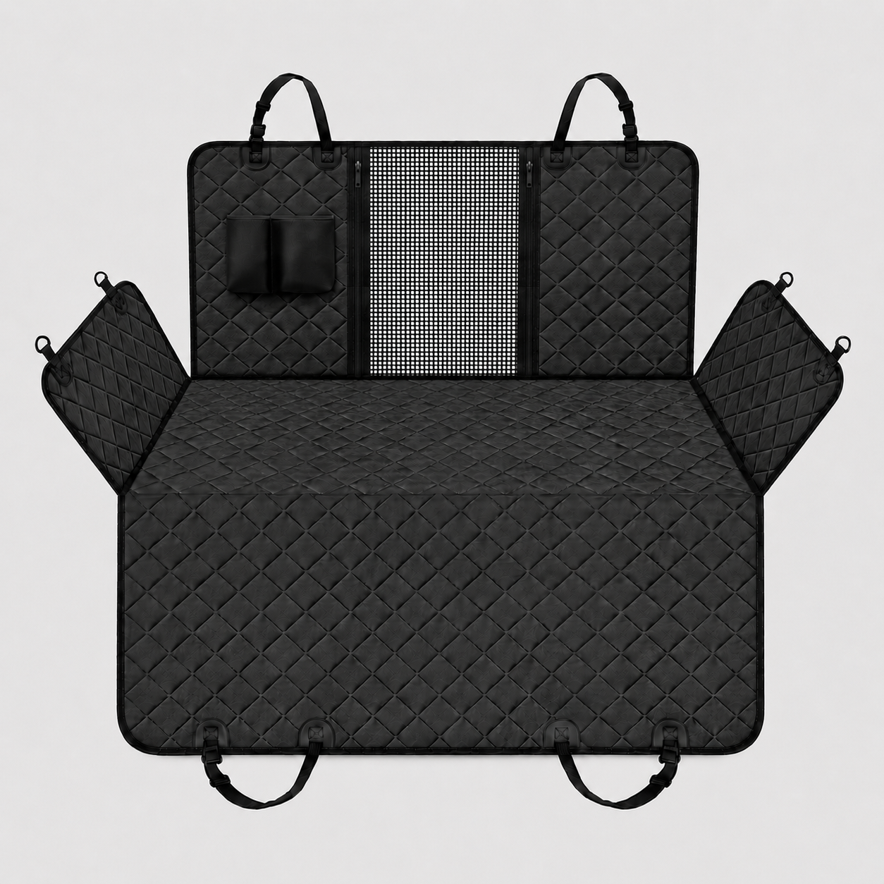 Pawmate black car seat cover with quilted pattern on a light grey background