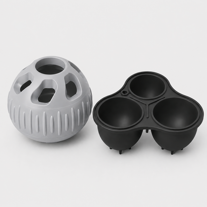 Pawmate Chill'n Lick Light Grey textured ball and charcoal three-compartment mould on a light grey background