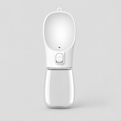 White pet water bottle with clear container on a light gray background