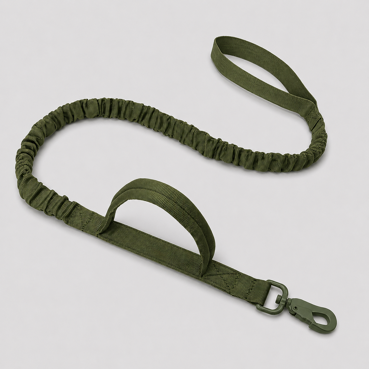 Green dog leash on a light grey background