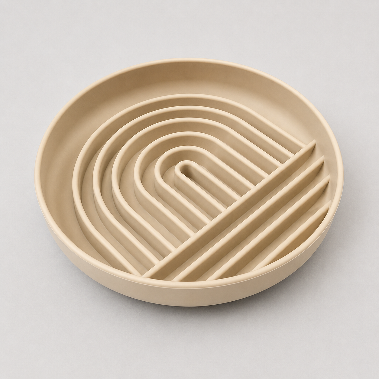 Bone dog slow feeder bowl with wavy design on a light gray background